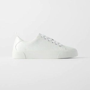 NWT Zara White Animal Print Sneakers